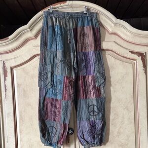 NEW Ananta Colorful Patchwork Boho Joggers Size S/M